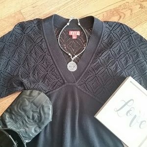 ELLE Vee Neckline Black Sweater A-Line Dress - Size Medium